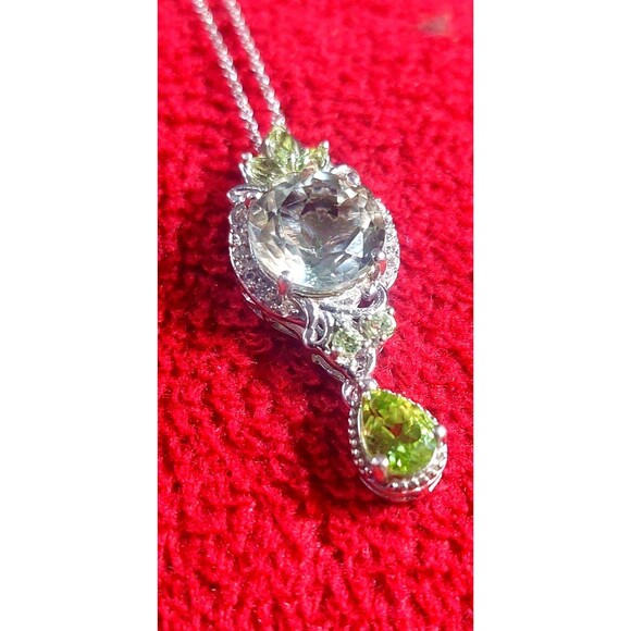 Genuine peridot Rutilated quartz sterling silver pendant STS - Picture 3 of 12